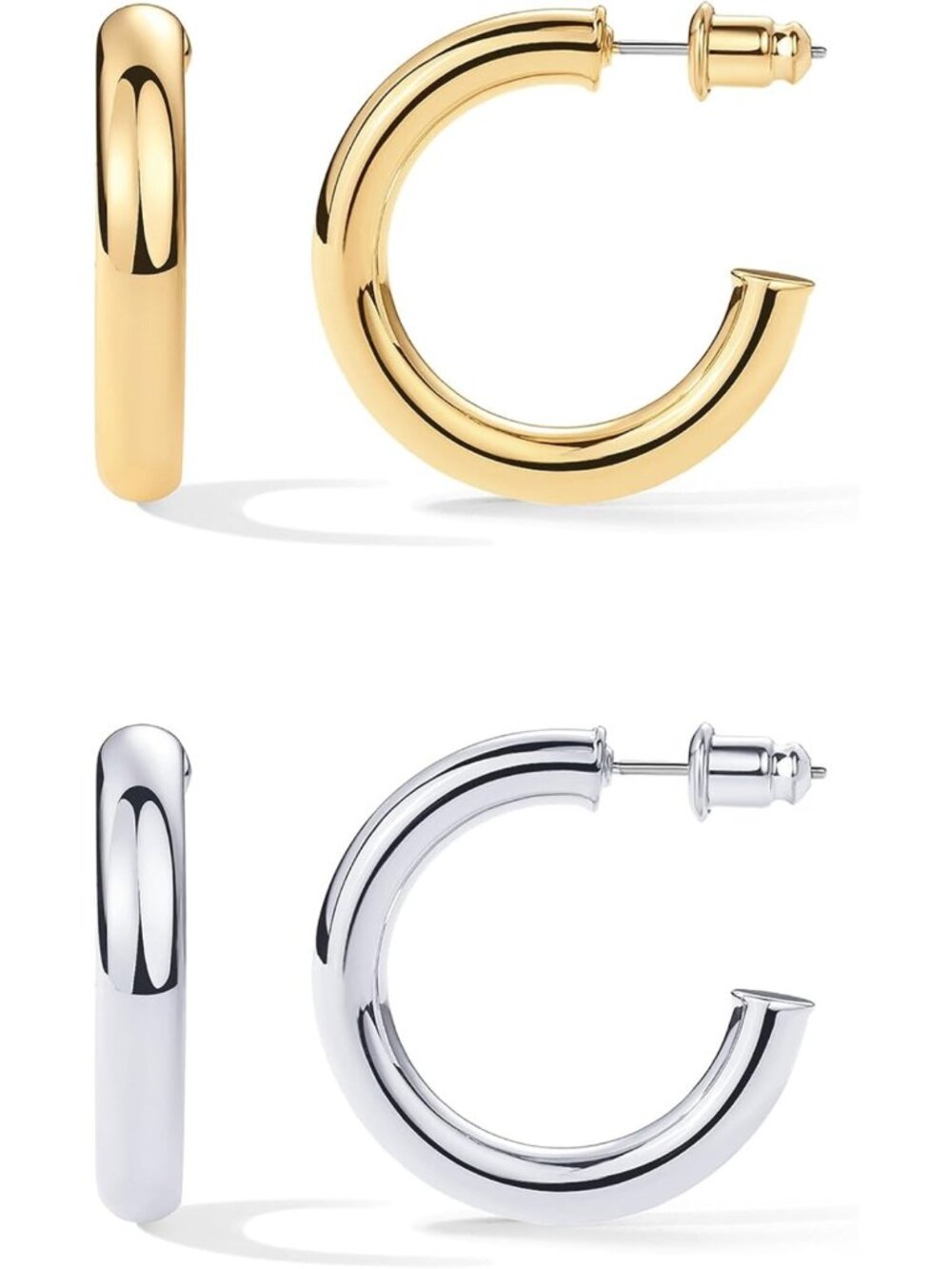 14K Gold Plated Chunky Open Hoop Earrings | Lightweight 30mm White & Yellow Gold